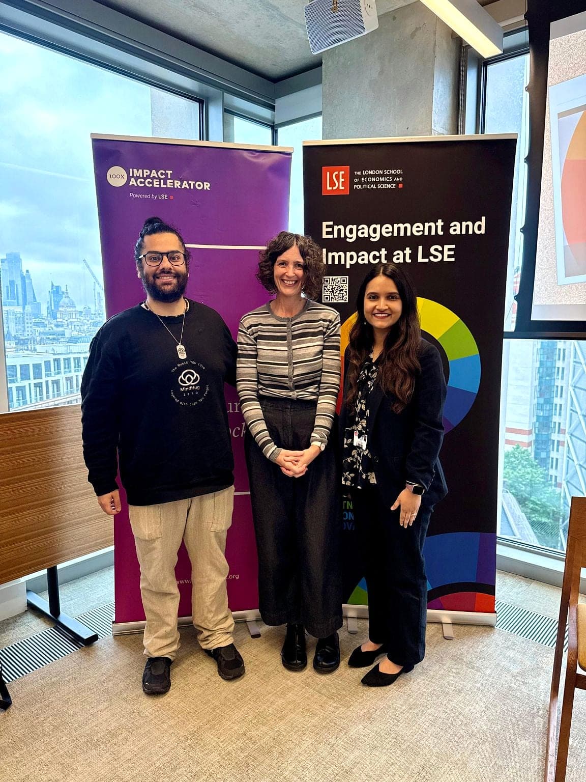 Chitraj (Raj) Singh with Professor Elizabeth Stokoe and Dr Paroma Bhattacharya at LSE for the Resilient Founders conversation
