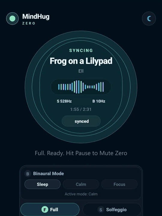 MindHug Zero app syncing a wellbeing layer under the track.